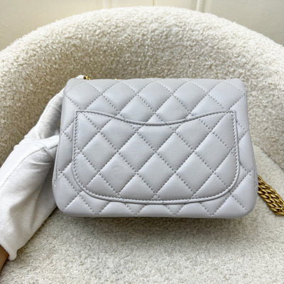 Chanel 25P Camellia Crush Adjustable Chain Mini Square Flap in Light Grey Lambskin and AGHW