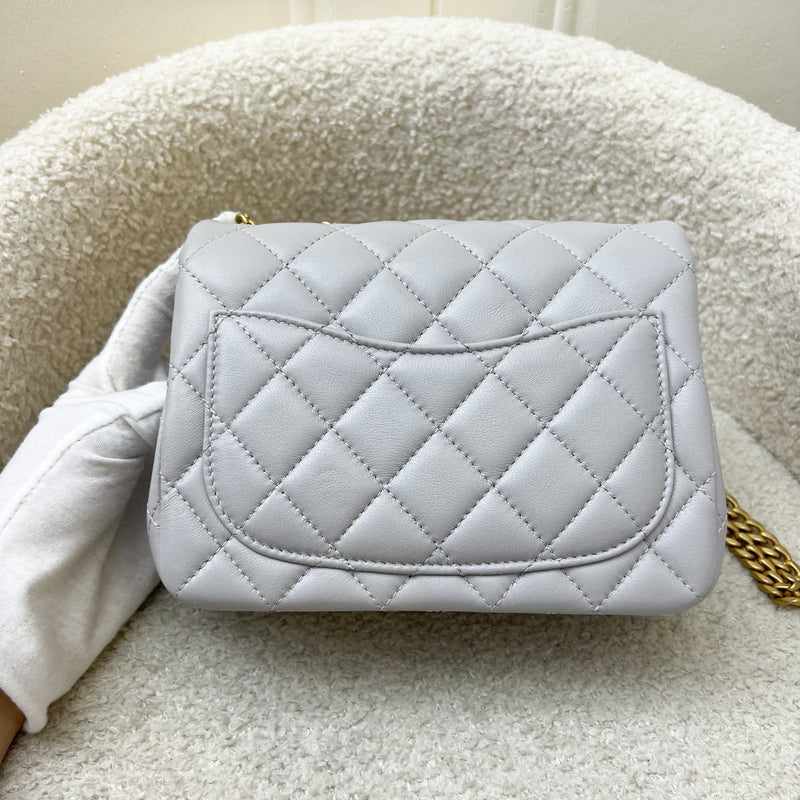 Chanel 25P Camellia Crush Adjustable Chain Mini Square Flap in Light Grey Lambskin and AGHW