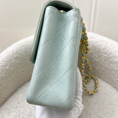 Chanel Vintage Seasonal "Diana" Flap with Back Pocket in Baby Blue Lambskin and 24K Gold-Plated HW