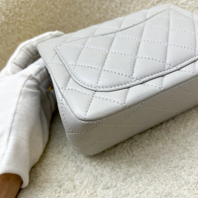Chanel 25P Camellia Crush Adjustable Chain Mini Square Flap in Light Grey Lambskin and AGHW