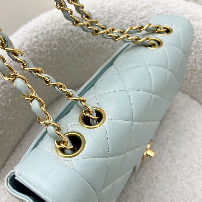 Chanel Vintage Seasonal "Diana" Flap with Back Pocket in Baby Blue Lambskin and 24K Gold-Plated HW