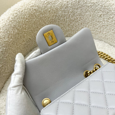 Chanel 25P Camellia Crush Adjustable Chain Mini Square Flap in Light Grey Lambskin and AGHW
