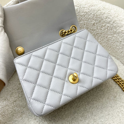 Chanel 25P Camellia Crush Adjustable Chain Mini Square Flap in Light Grey Lambskin and AGHW