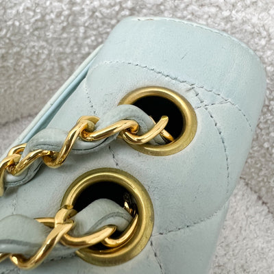 Chanel Vintage Seasonal "Diana" Flap with Back Pocket in Baby Blue Lambskin and 24K Gold-Plated HW