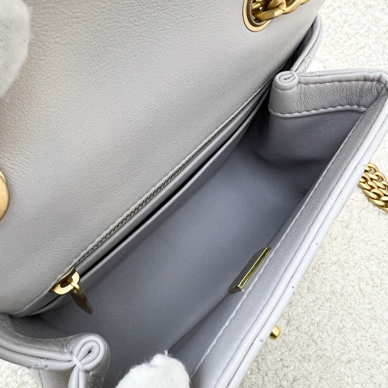 Chanel 25P Camellia Crush Adjustable Chain Mini Square Flap in Light Grey Lambskin and AGHW