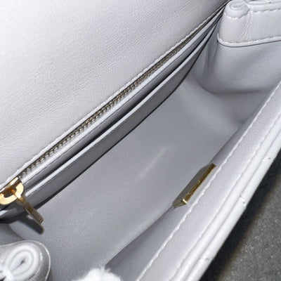 Chanel 25P Camellia Crush Adjustable Chain Mini Square Flap in Light Grey Lambskin and AGHW