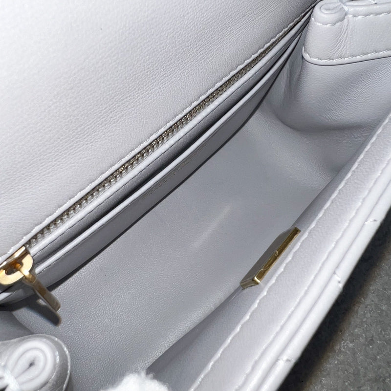 Chanel 25P Camellia Crush Adjustable Chain Mini Square Flap in Light Grey Lambskin and AGHW