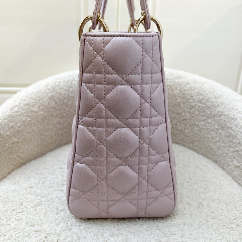 Dior Medium Lady Dior in Iridescent Lotus Pink Lambskin and LGHW (New Flap Closure) (Model: M0565OBDU)