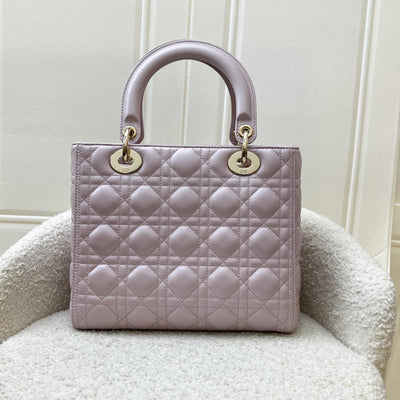 Dior Medium Lady Dior in Iridescent Lotus Pink Lambskin and LGHW (New Flap Closure) (Model: M0565OBDU)