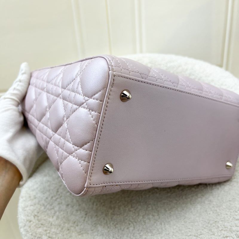 Dior Medium Lady Dior in Iridescent Lotus Pink Lambskin and LGHW (New Flap Closure) (Model: M0565OBDU)