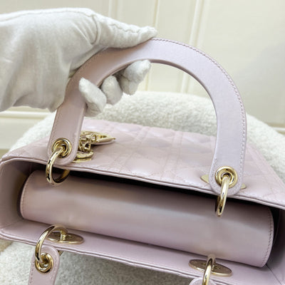 Dior Medium Lady Dior in Iridescent Lotus Pink Lambskin and LGHW (New Flap Closure) (Model: M0565OBDU)