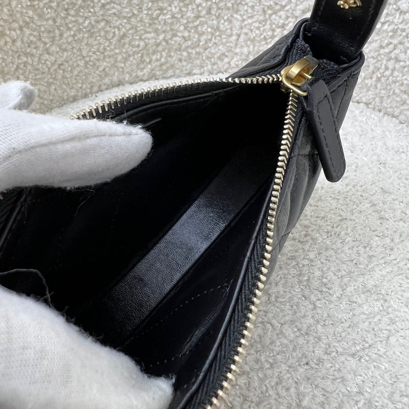 Chanel 25A Fortune Cookie Mini Pouch / Bag Charm in Black Shiny Crumpled Lambskin and AGHW