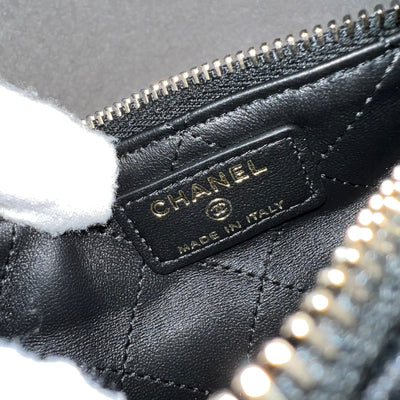 Chanel 25A Fortune Cookie Mini Pouch / Bag Charm in Black Shiny Crumpled Lambskin and AGHW