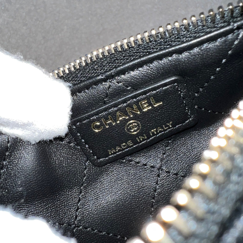 Chanel 25A Fortune Cookie Mini Pouch / Bag Charm in Black Shiny Crumpled Lambskin and AGHW