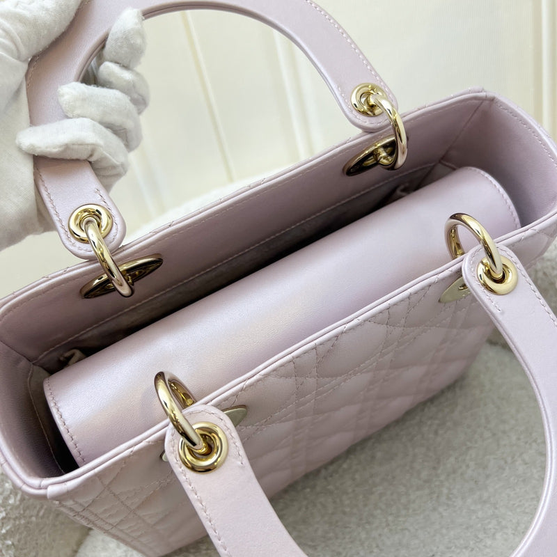 Dior Medium Lady Dior in Iridescent Lotus Pink Lambskin and LGHW (New Flap Closure) (Model: M0565OBDU)