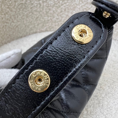 Chanel 25A Fortune Cookie Mini Pouch / Bag Charm in Black Shiny Crumpled Lambskin and AGHW