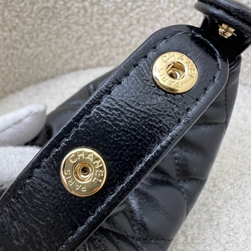 Chanel 25A Fortune Cookie Mini Pouch / Bag Charm in Black Shiny Crumpled Lambskin and AGHW