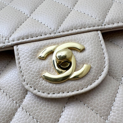 Chanel Small Classic Flap CF in Beige Caviar and GHW (Model: A01113)