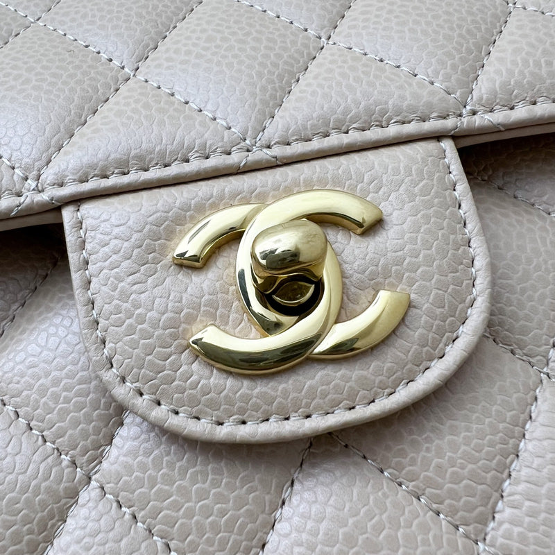 Chanel Small Classic Flap CF in Beige Caviar and GHW (Model: A01113)
