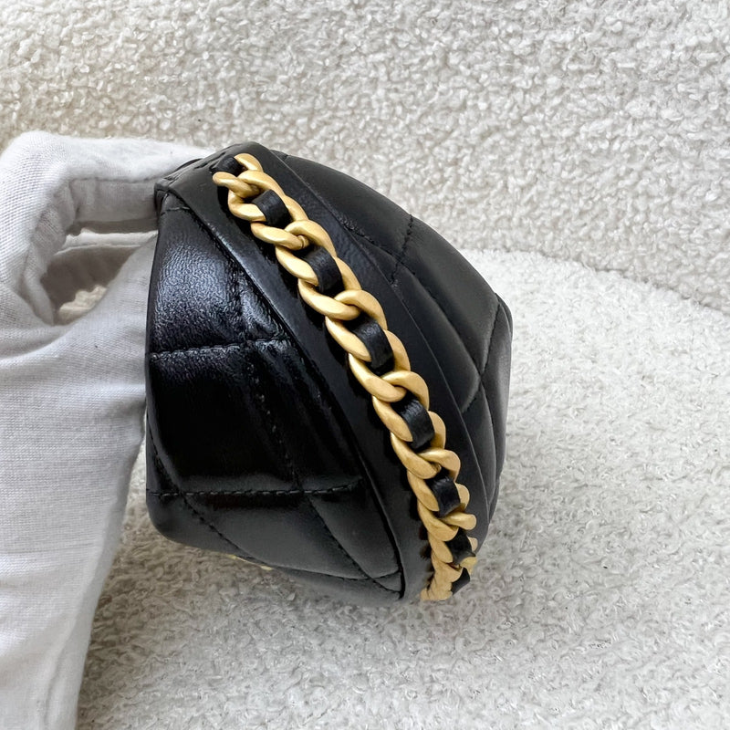 Chanel 25A Fortune Cookie Mini Pouch / Bag Charm in Black Shiny Crumpled Lambskin and AGHW
