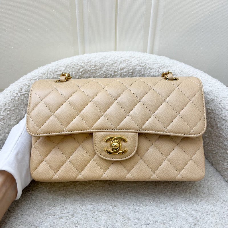 Chanel Small Classic Flap CF in Beige Caviar and GHW (Model: A01113)