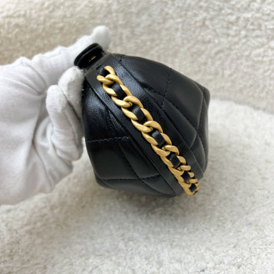 Chanel 25A Fortune Cookie Mini Pouch / Bag Charm in Black Shiny Crumpled Lambskin and AGHW