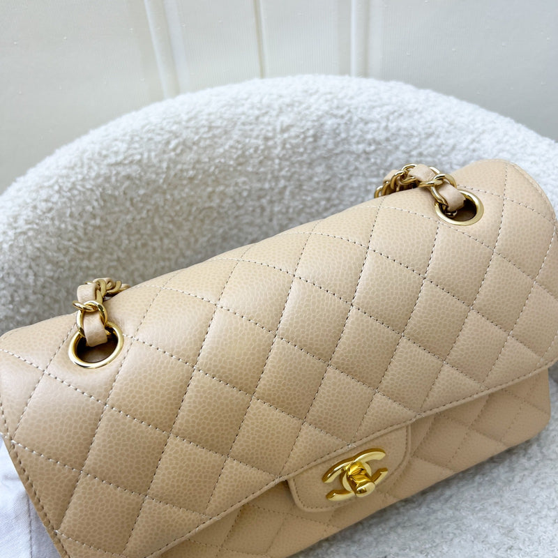 Chanel Small Classic Flap CF in Beige Caviar and GHW (Model: A01113)