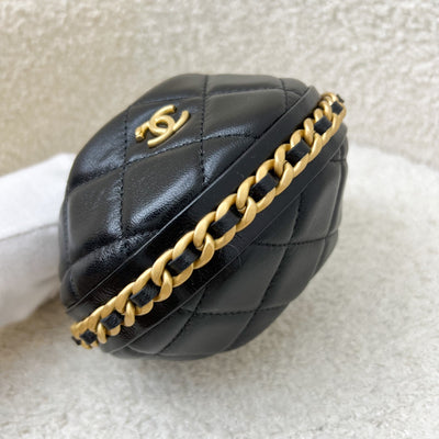Chanel 25A Fortune Cookie Mini Pouch / Bag Charm in Black Shiny Crumpled Lambskin and AGHW