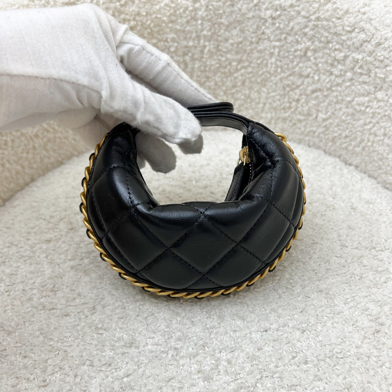 Chanel 25A Fortune Cookie Mini Pouch / Bag Charm in Black Shiny Crumpled Lambskin and AGHW