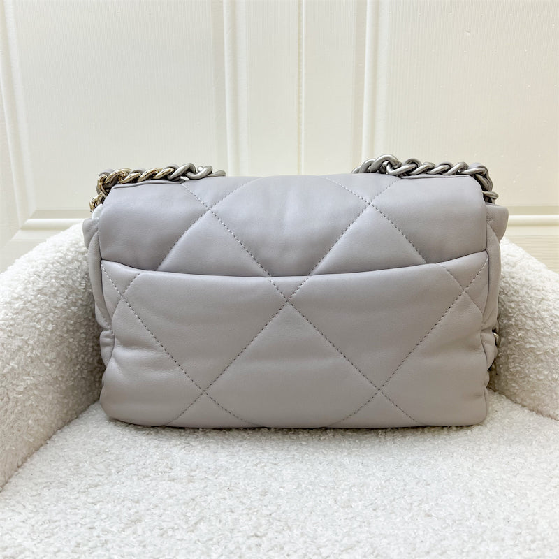 Chanel 19 Small Flap in Light Grey Lambskin with Silver Turnlock in 3-tone HW