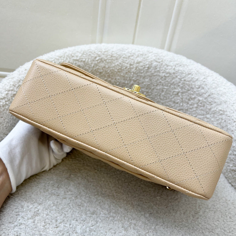 Chanel Small Classic Flap CF in Beige Caviar and GHW (Model: A01113)
