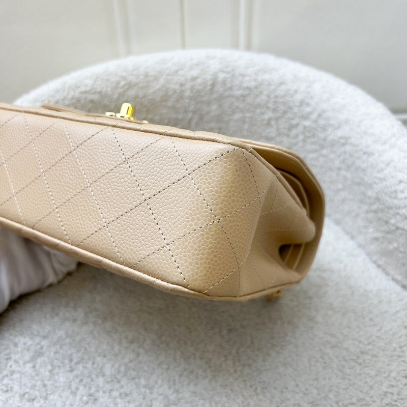Chanel Small Classic Flap CF in Beige Caviar and GHW (Model: A01113)