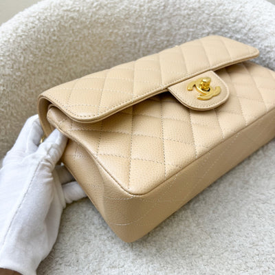 Chanel Small Classic Flap CF in Beige Caviar and GHW (Model: A01113)