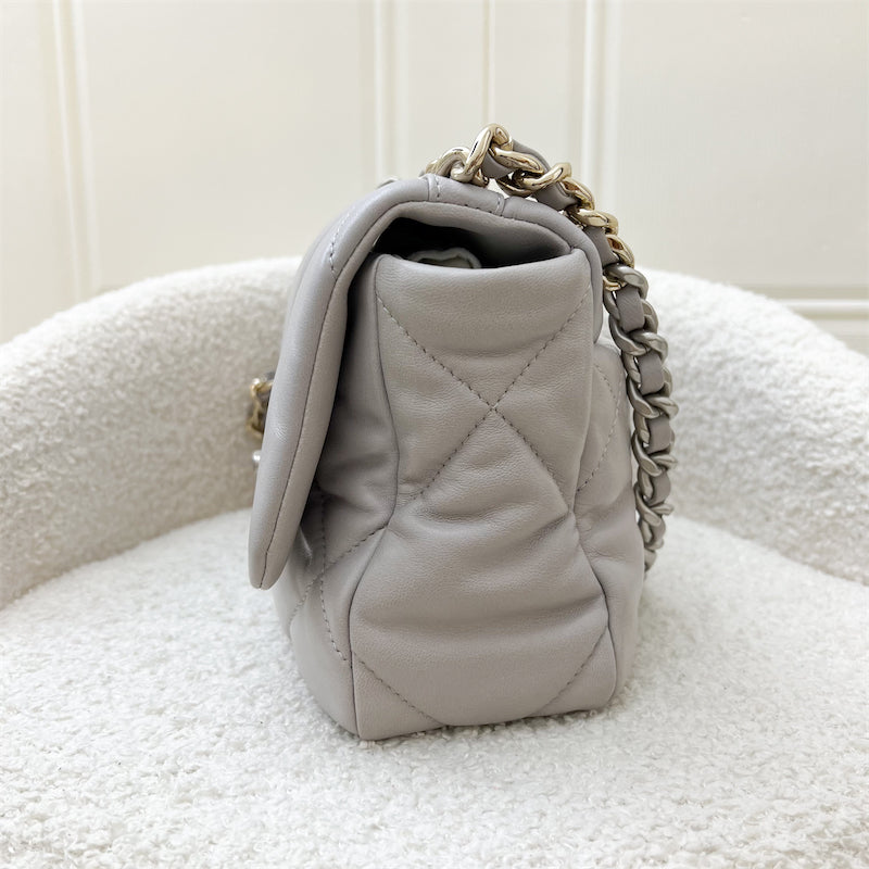 Chanel 19 Small Flap in Light Grey Lambskin with Silver Turnlock in 3-tone HW