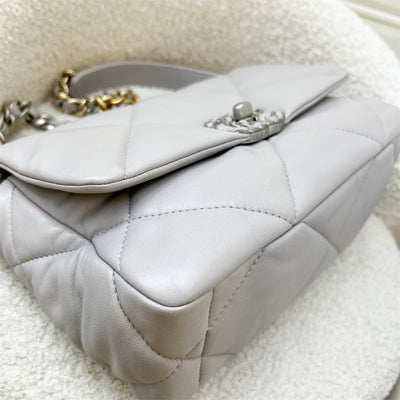 Chanel 19 Small Flap in Light Grey Lambskin with Silver Turnlock in 3-tone HW