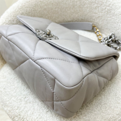 Chanel 19 Small Flap in Light Grey Lambskin with Silver Turnlock in 3-tone HW