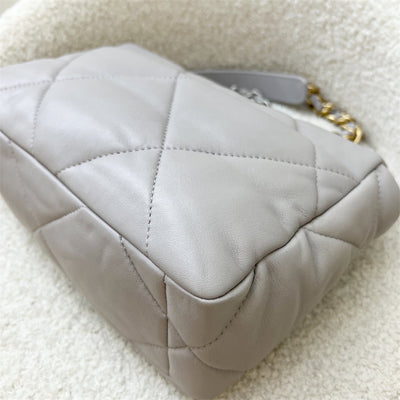 Chanel 19 Small Flap in Light Grey Lambskin with Silver Turnlock in 3-tone HW