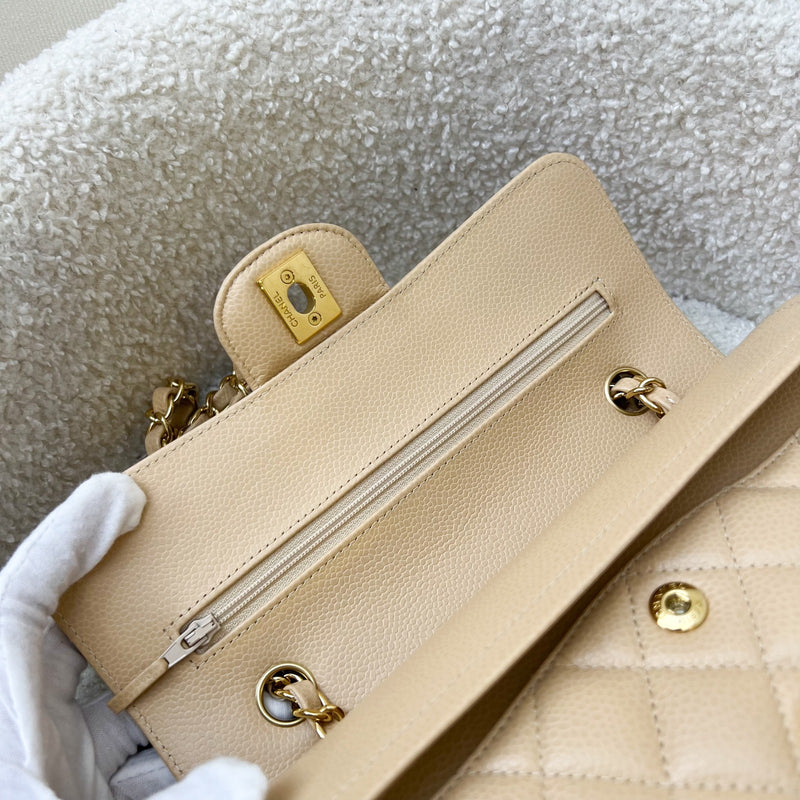 Chanel Small Classic Flap CF in Beige Caviar and GHW (Model: A01113)