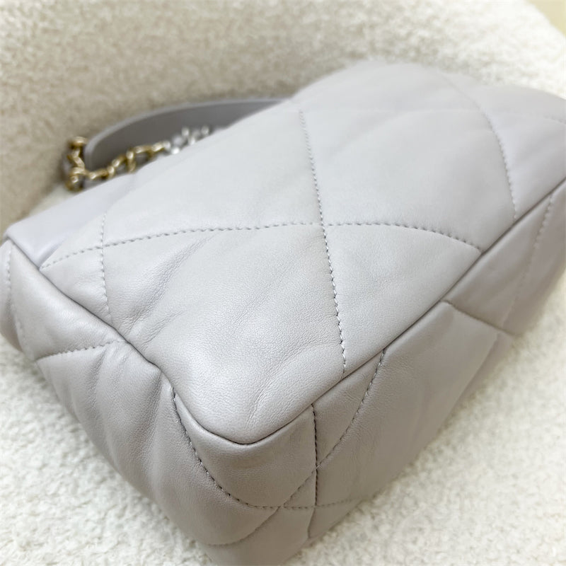 Chanel 19 Small Flap in Light Grey Lambskin with Silver Turnlock in 3-tone HW