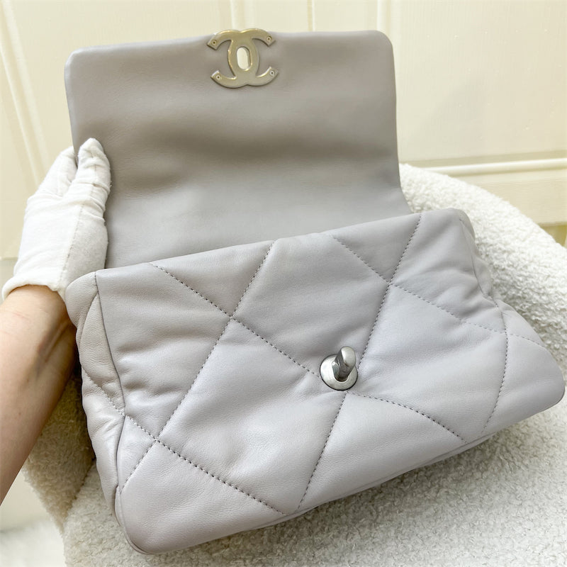 Chanel 19 Small Flap in Light Grey Lambskin with Silver Turnlock in 3-tone HW