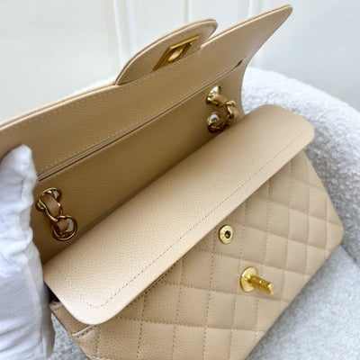 Chanel Small Classic Flap CF in Beige Caviar and GHW (Model: A01113)