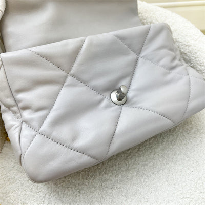 Chanel 19 Small Flap in Light Grey Lambskin with Silver Turnlock in 3-tone HW