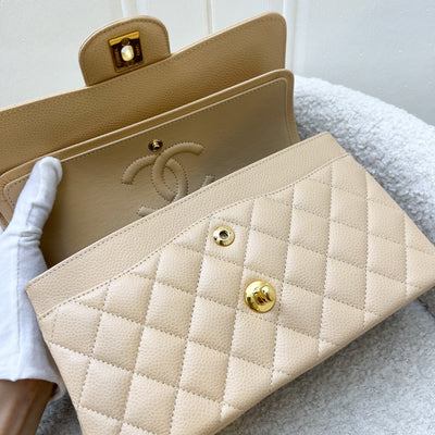 Chanel Small Classic Flap CF in Beige Caviar and GHW (Model: A01113)
