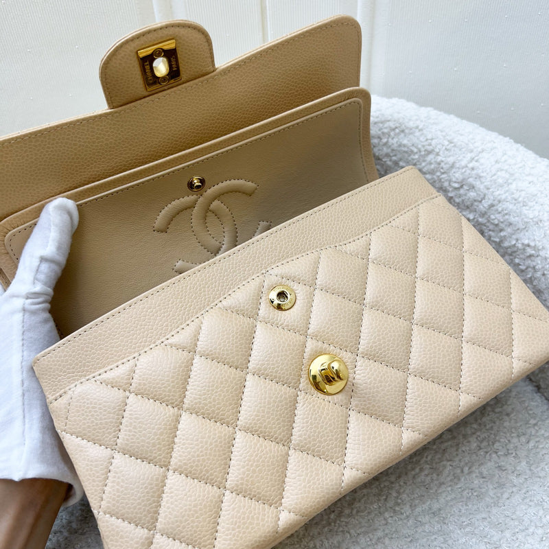 Chanel Small Classic Flap CF in Beige Caviar and GHW (Model: A01113)