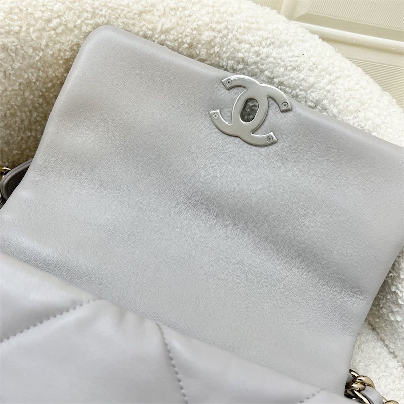 Chanel 19 Small Flap in Light Grey Lambskin with Silver Turnlock in 3-tone HW