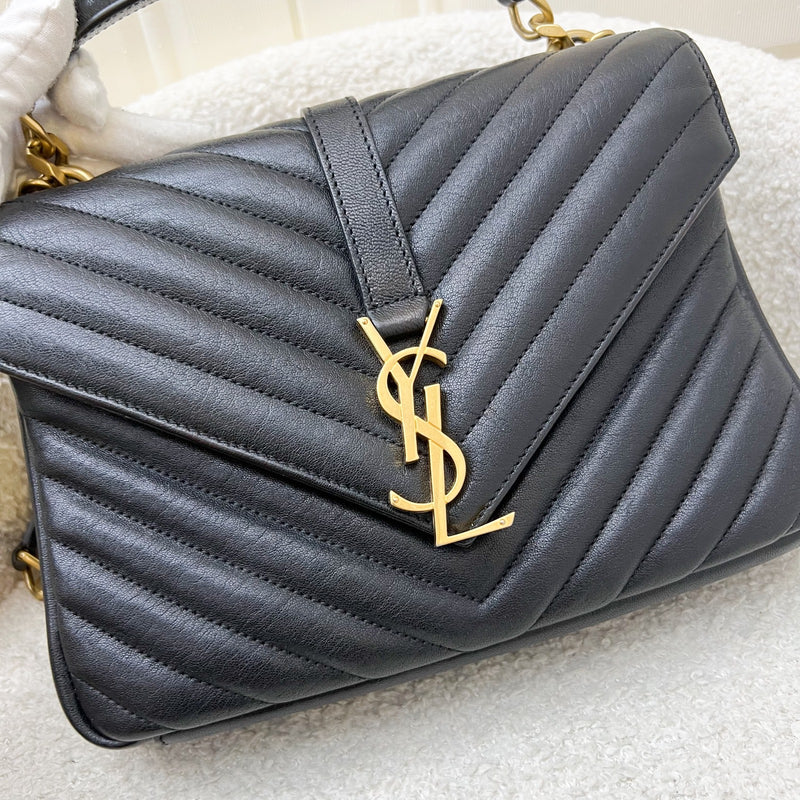 Saint Laurent YSL Medium College Bag in Black Calfskin RHW