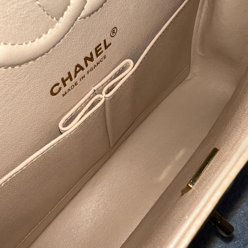 Chanel Small Classic Flap CF in Beige Caviar and GHW (Model: A01113)