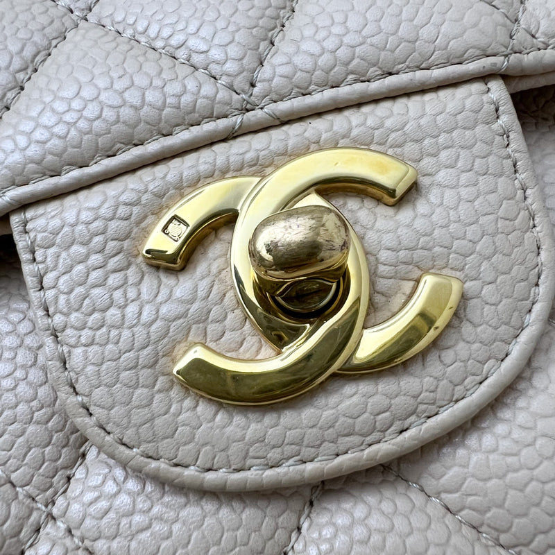 Chanel Vintage Medium Classic Flap CF in Beige Caviar and 24K Plated GHW