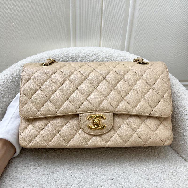 Chanel Vintage Medium Classic Flap CF in Beige Caviar and 24K Plated GHW