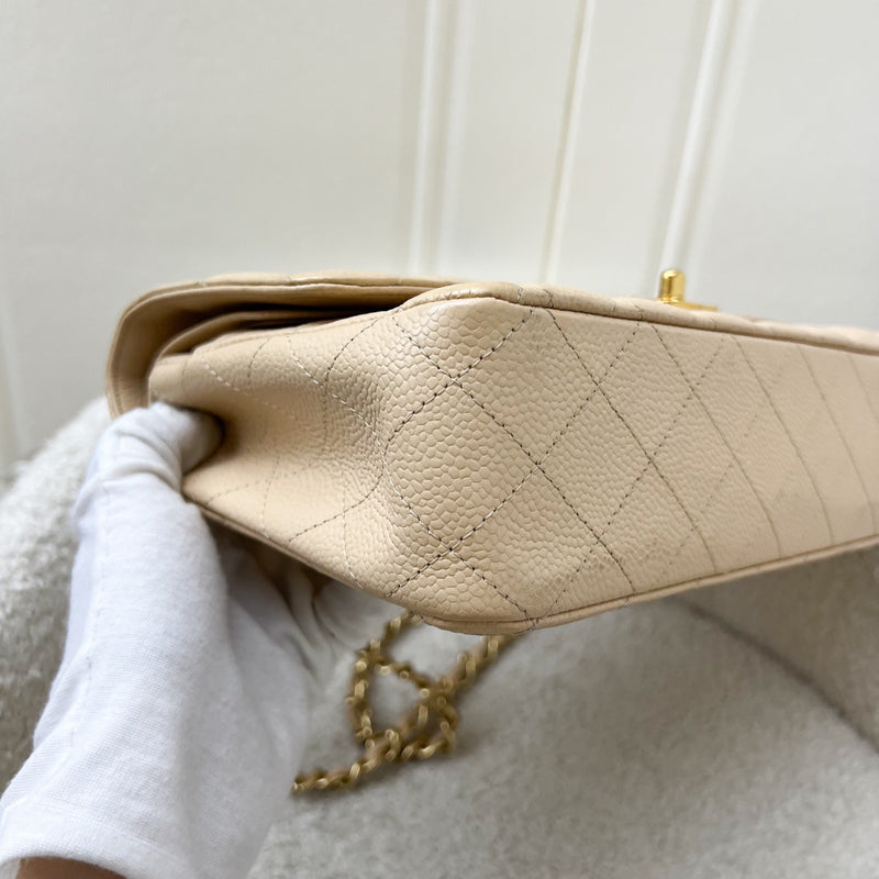 Chanel Vintage Medium Classic Flap CF in Beige Caviar and 24K Plated GHW